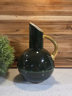 Elegant Green MCM Ceramic Pitcher with Gold Handle